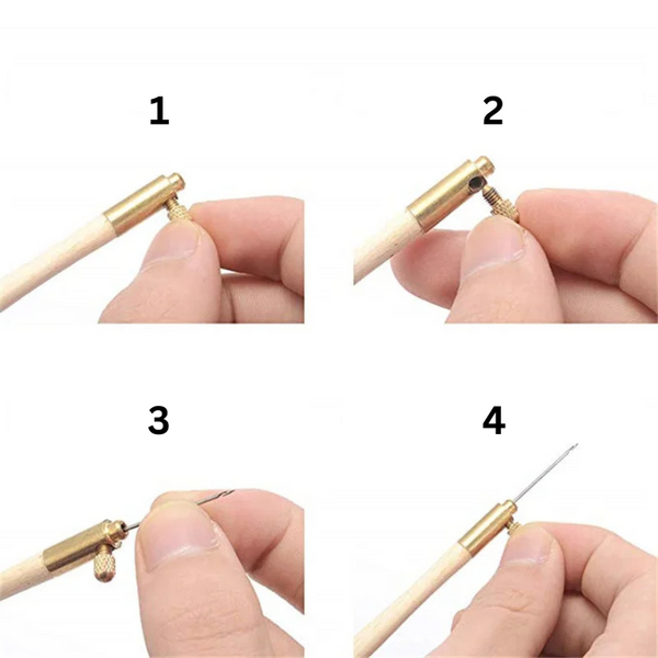 Tambour Wooden Hook with 3 Needles (0.7mm-1mm-1.2mm) French Beading Hook Needle Set